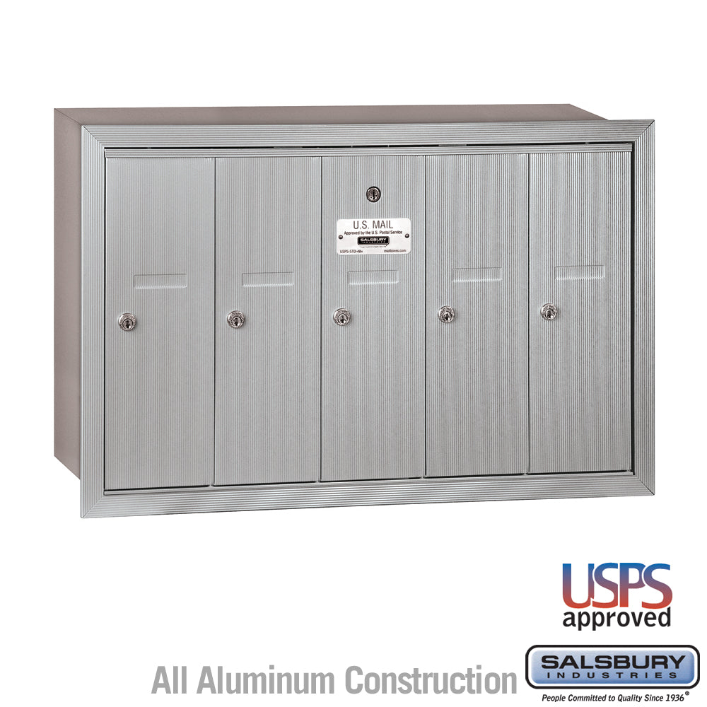 Vertical Mailbox - 5 Doors - Aluminum - Recessed Mounted - USPS Access