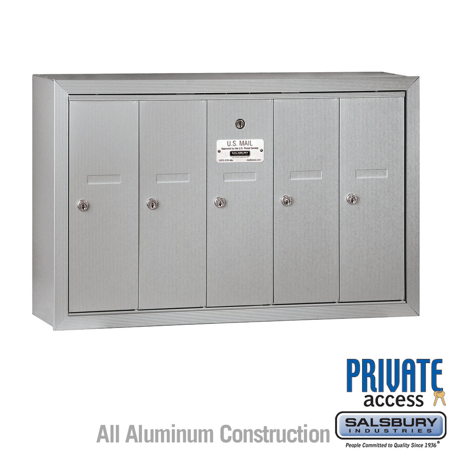 Vertical Mailbox (Includes Master Commercial Lock) - 5 Doors - Aluminum - Surface Mounted - Private Access