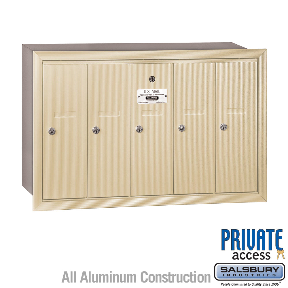 Vertical Mailbox (Includes Master Commercial Lock) - 5 Doors - Sandstone - Recessed Mounted - Private Access