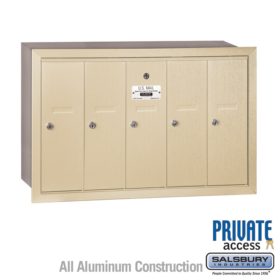 Vertical Mailbox (Includes Master Commercial Lock) - 5 Doors - Sandstone - Recessed Mounted - Private Access