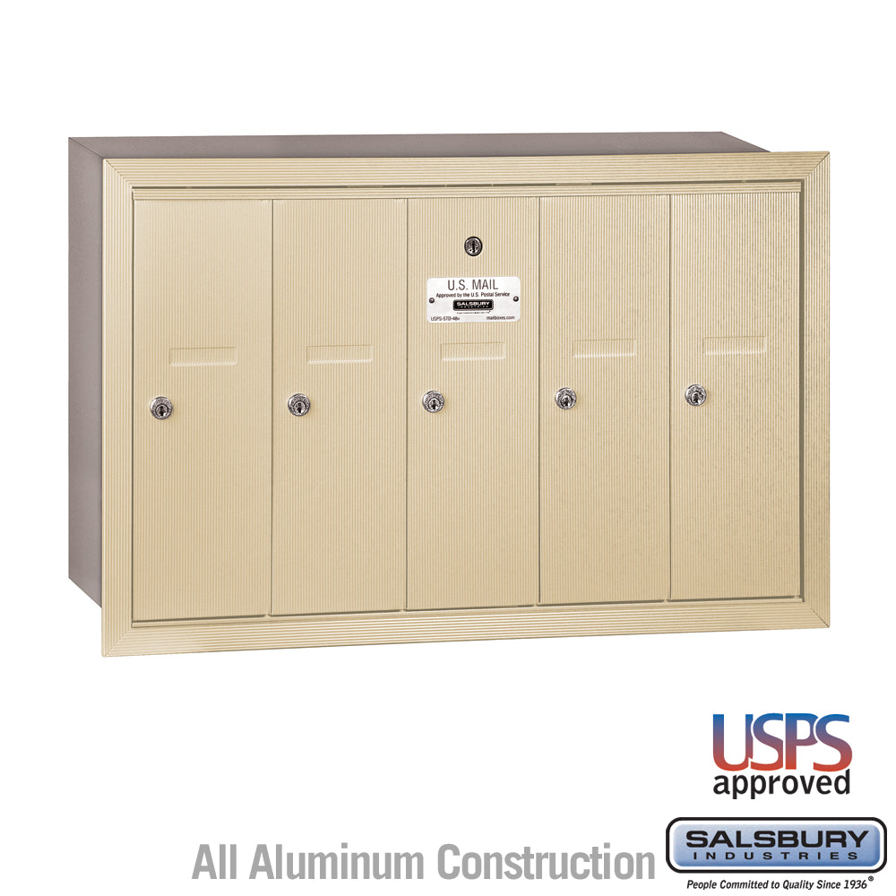 Vertical Mailbox - 5 Doors - Sandstone - Recessed Mounted - USPS Access