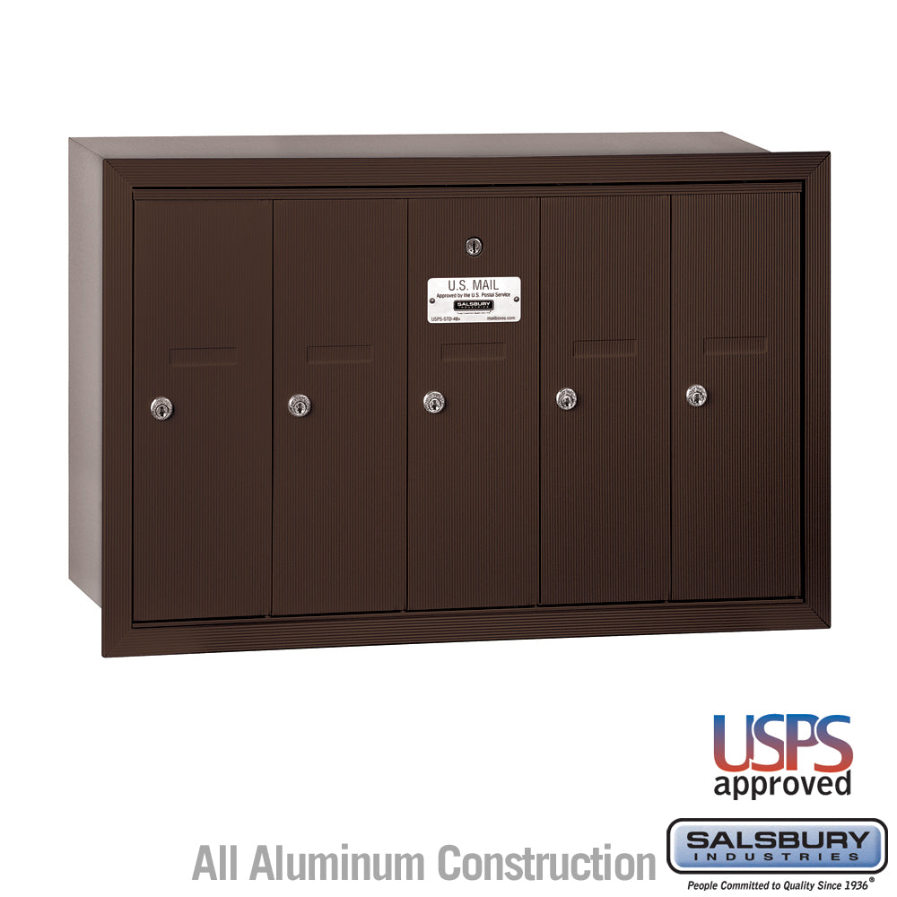 Vertical Mailbox - 5 Doors - Bronze - Recessed Mounted - USPS Access