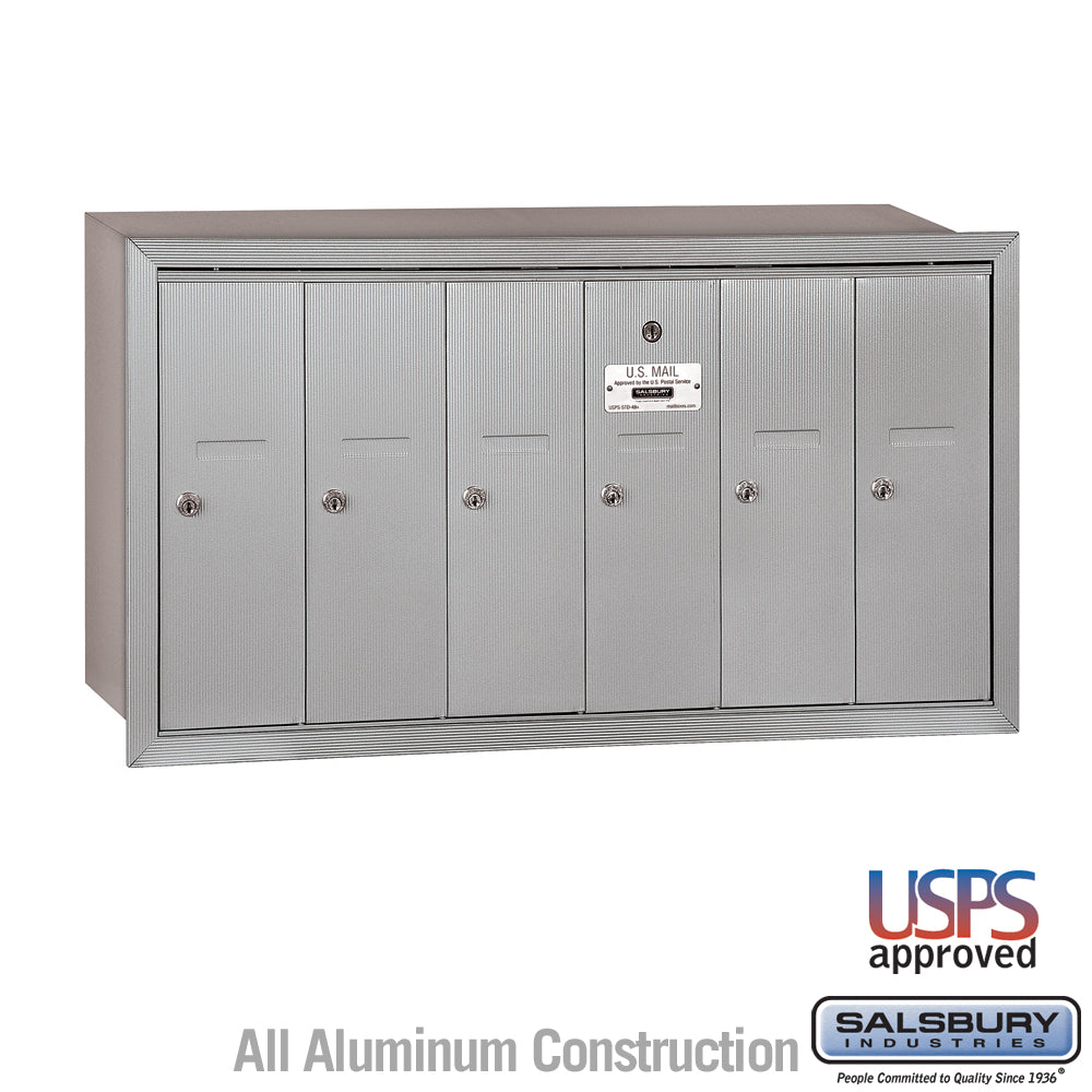 Vertical Mailbox - 6 Doors - Aluminum - Recessed Mounted - USPS Access