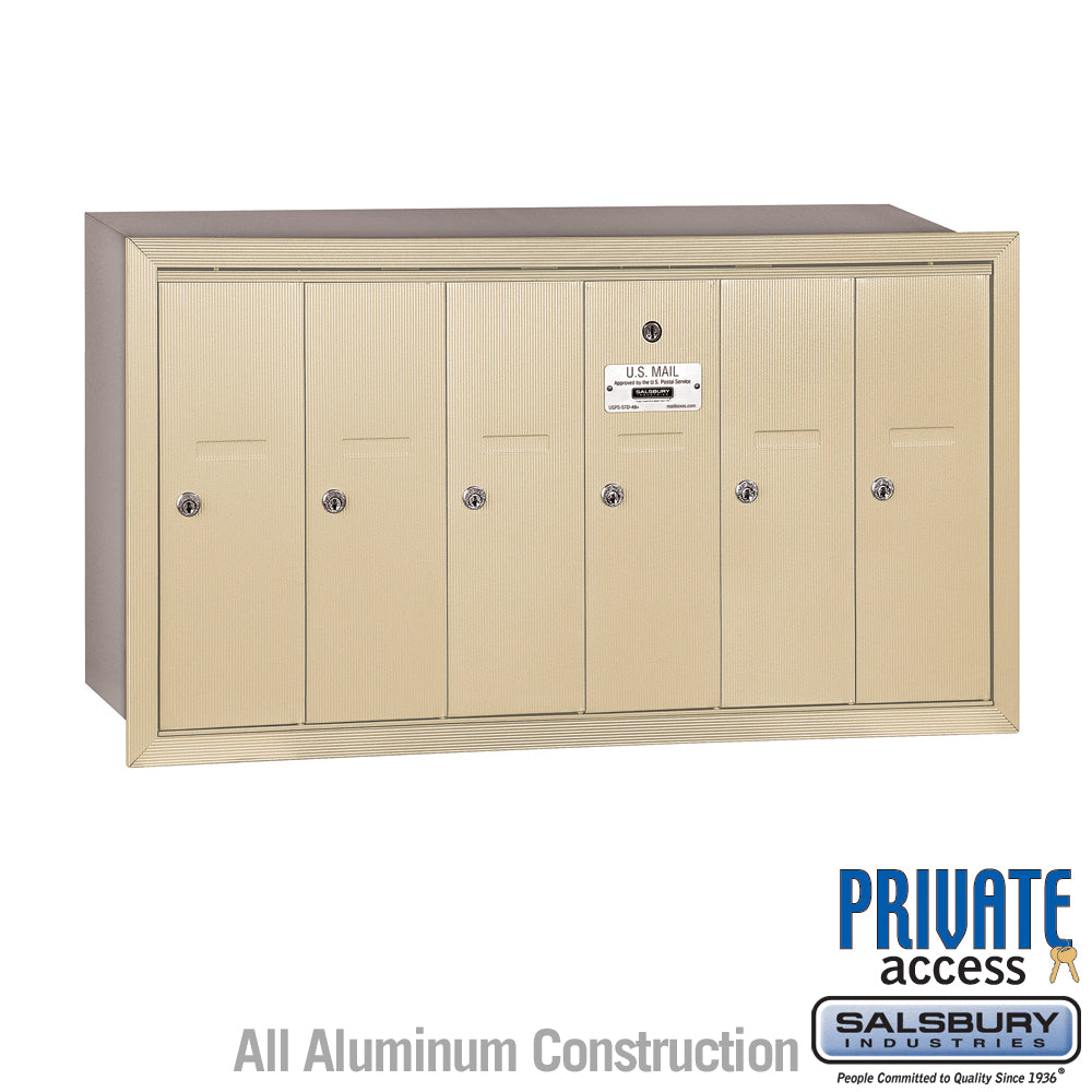 Vertical Mailbox (Includes Master Commercial Lock) - 6 Doors - Sandstone - Recessed Mounted - Private Access