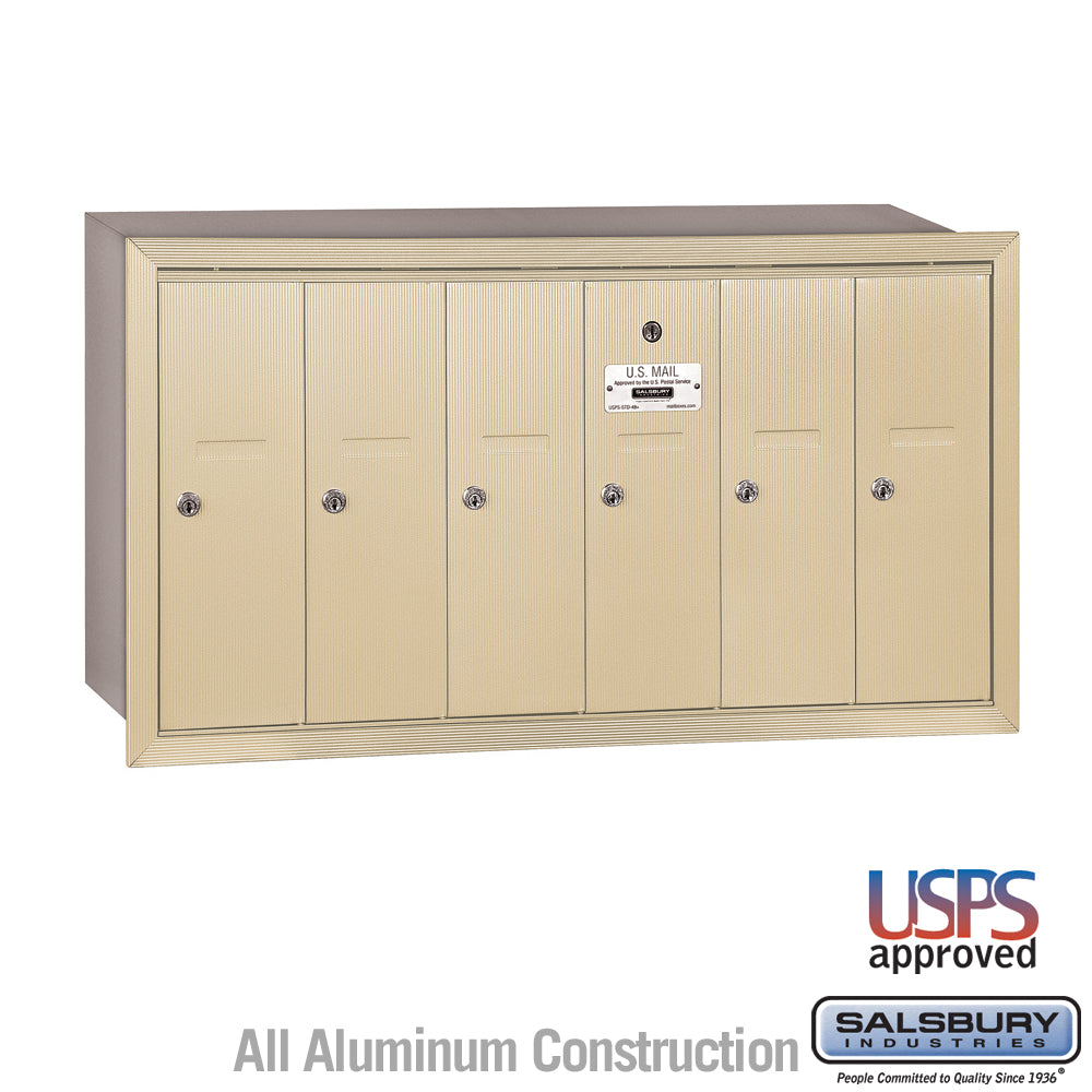 Vertical Mailbox - 6 Doors - Sandstone - Recessed Mounted - USPS Access