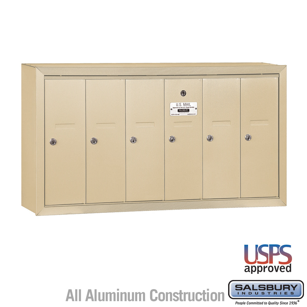 Vertical Mailbox - 6 Doors - Sandstone - Surface Mounted - USPS Access