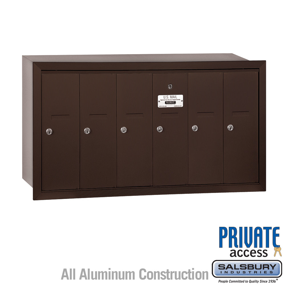 Vertical Mailbox (Includes Master Commercial Lock) - 6 Doors - Bronze - Recessed Mounted - Private Access