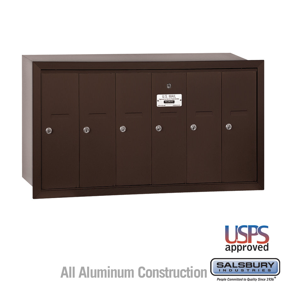Vertical Mailbox - 6 Doors - Bronze - Recessed Mounted - USPS Access