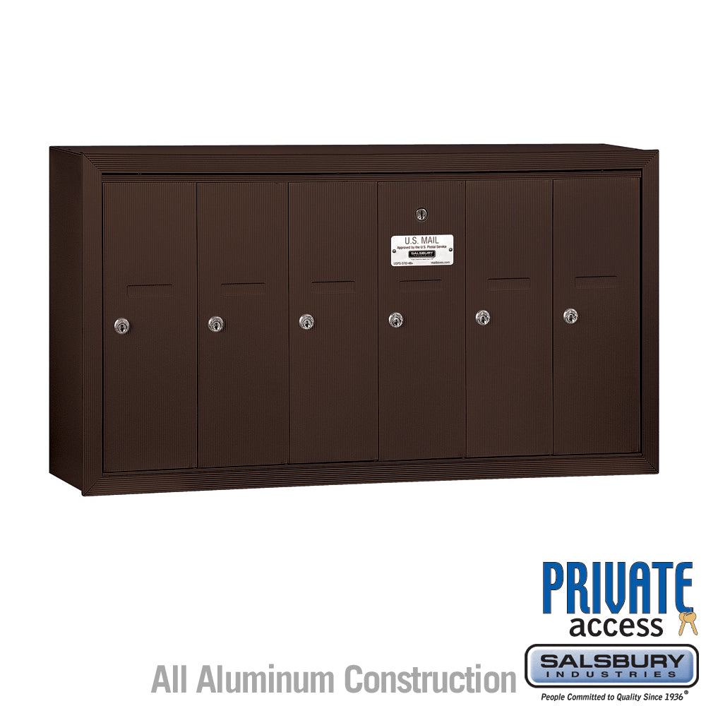 Vertical Mailbox (Includes Master Commercial Lock) - 6 Doors - Bronze - Surface Mounted - Private Access