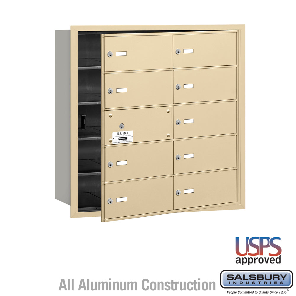 4B+ Horizontal Mailbox - 10 B Doors (9 usable) - Sandstone - Front Loading - USPS Access