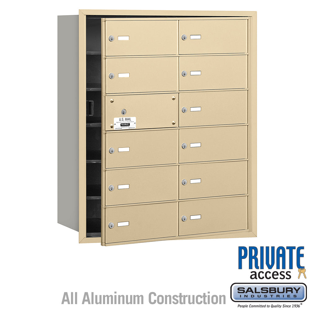 4B+ Horizontal Mailbox (Includes Master Commercial Lock) - 12 B Doors (11 usable) - Sandstone - Front Loading - Private Access