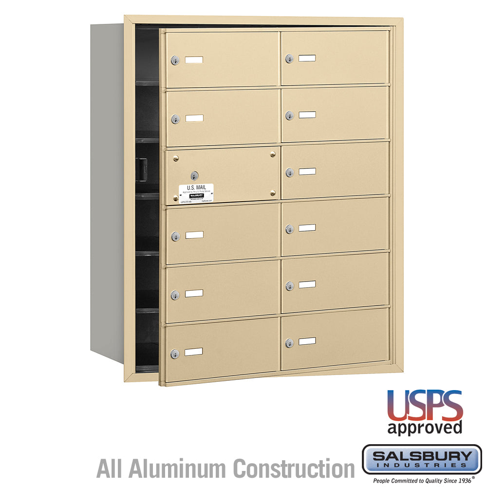 4B+ Horizontal Mailbox - 12 B Doors (11 usable) - Sandstone - Front Loading - USPS Access