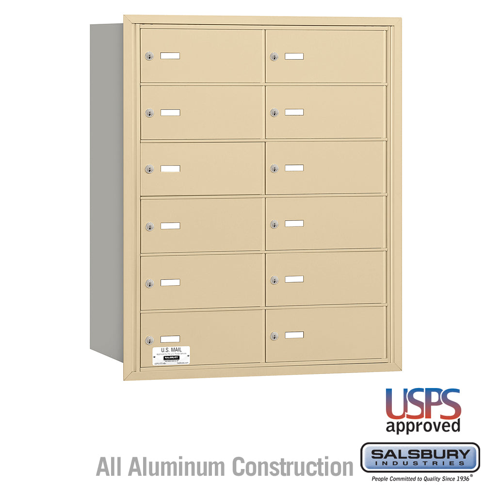 4B+ Horizontal Mailbox - 12 B Doors - Sandstone - Rear Loading - USPS Access