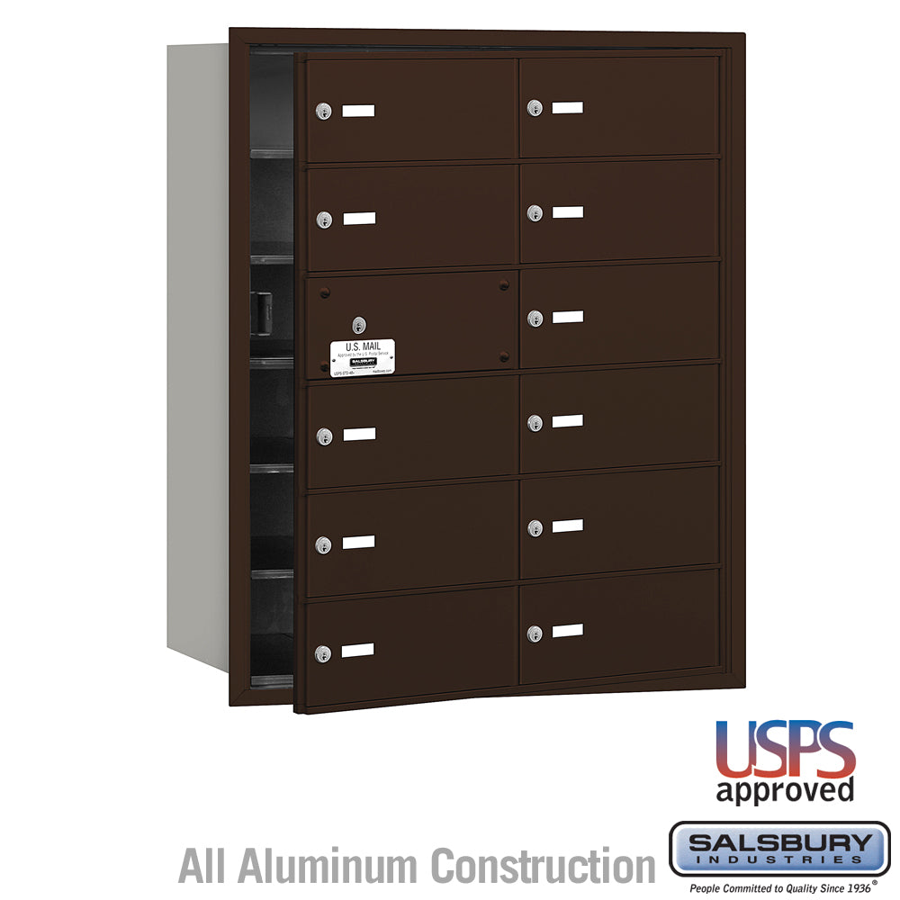 4B+ Horizontal Mailbox - 12 B Doors (11 usable) - Bronze - Front Loading - USPS Access