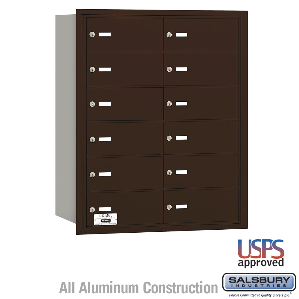 4B+ Horizontal Mailbox - 12 B Doors - Bronze - Rear Loading - USPS Access