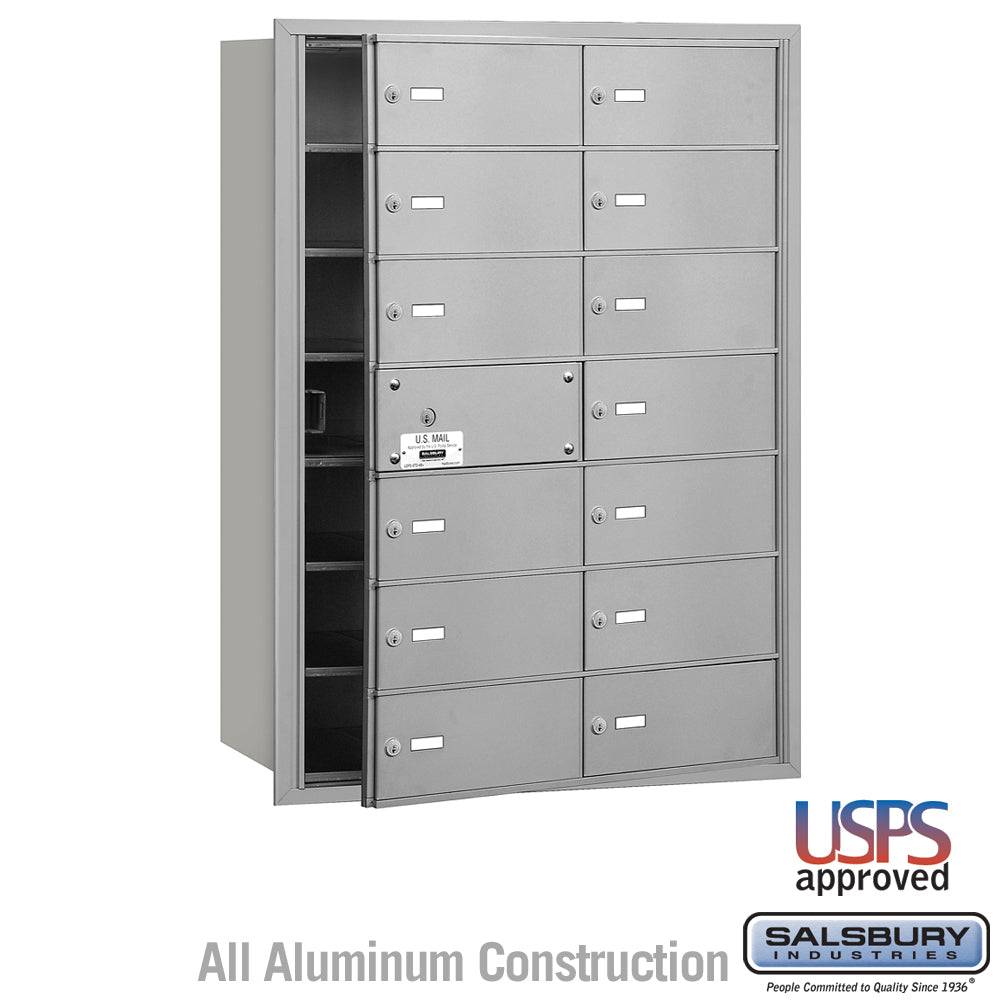 4B+ Horizontal Mailbox - 14 B Doors (13 usable) - Aluminum - Front Loading - USPS Access