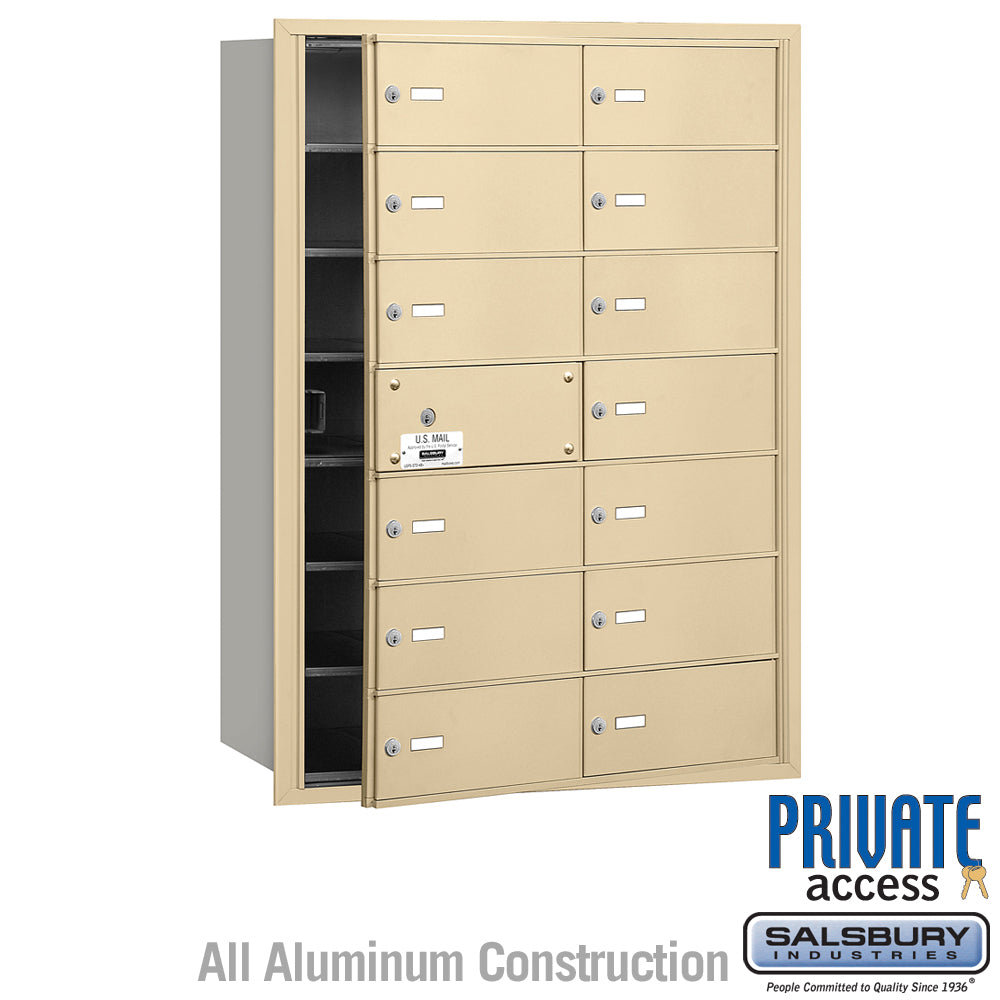 4B+ Horizontal Mailbox (Includes Master Commercial Lock) - 14 B Doors (13 usable) - Sandstone - Front Loading - Private Access