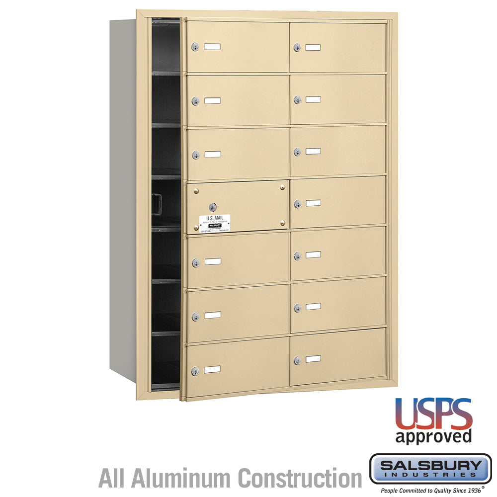 4B+ Horizontal Mailbox - 14 B Doors (13 usable) - Sandstone - Front Loading - USPS Access