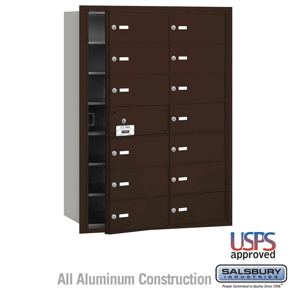 4B+ Horizontal Mailbox - 14 B Doors (13 usable) - Bronze - Front Loading - USPS Access