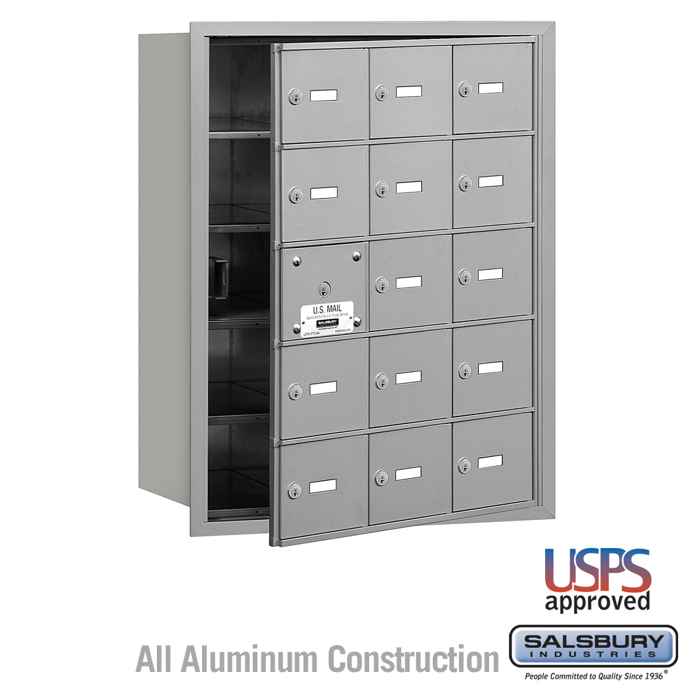 4B+ Horizontal Mailbox - 15 A Doors (14 usable) - Aluminum - Front Loading - USPS Access