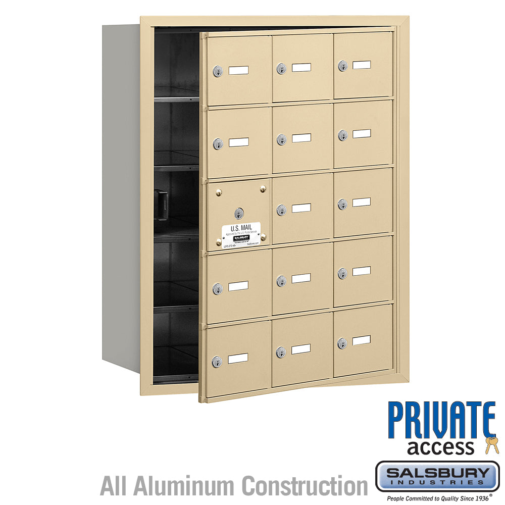 4B+ Horizontal Mailbox (Includes Master Commercial Lock) - 15 A Doors (14 usable) - Sandstone - Front Loading - Private Access