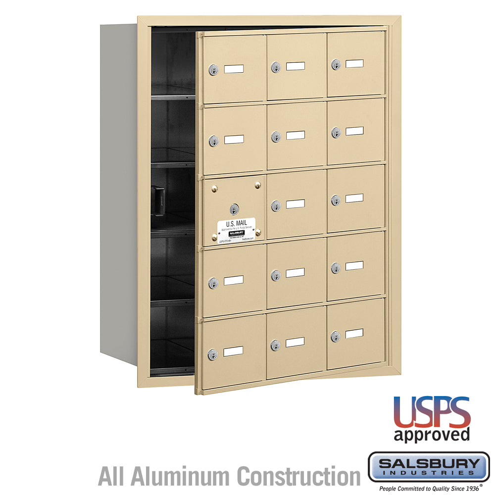 4B+ Horizontal Mailbox - 15 A Doors (14 usable) - Sandstone - Front Loading - USPS Access