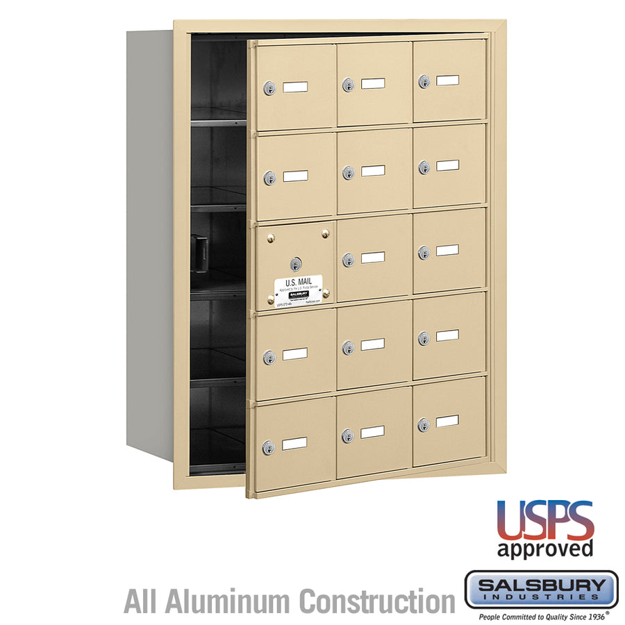 4B+ Horizontal Mailbox - 15 A Doors (14 usable) - Sandstone - Front Loading - USPS Access