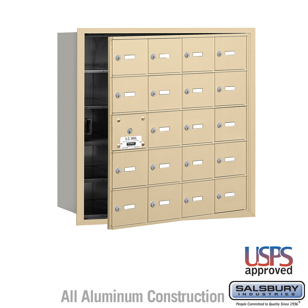 4B+ Horizontal Mailbox - 20 A Doors (19 usable) - Sandstone - Front Loading - USPS Access