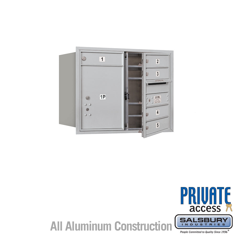 6 Door High Recessed Mounted 4C Horizontal Mailbox with 5 Doors and 1 Parcel Locker in Aluminum with Private Access - Front Loading