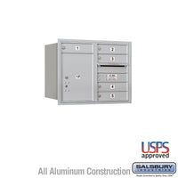 Thumbnail for 6 Door High Recessed Mounted 4C Horizontal Mailbox with 5 Doors and 1 Parcel Locker in Aluminum with USPS Access - Rear Loading