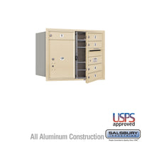 Thumbnail for 6 Door High Recessed Mounted 4C Horizontal Mailbox with 5 Doors and 1 Parcel Locker in Sandstone with USPS Access - Front Loading