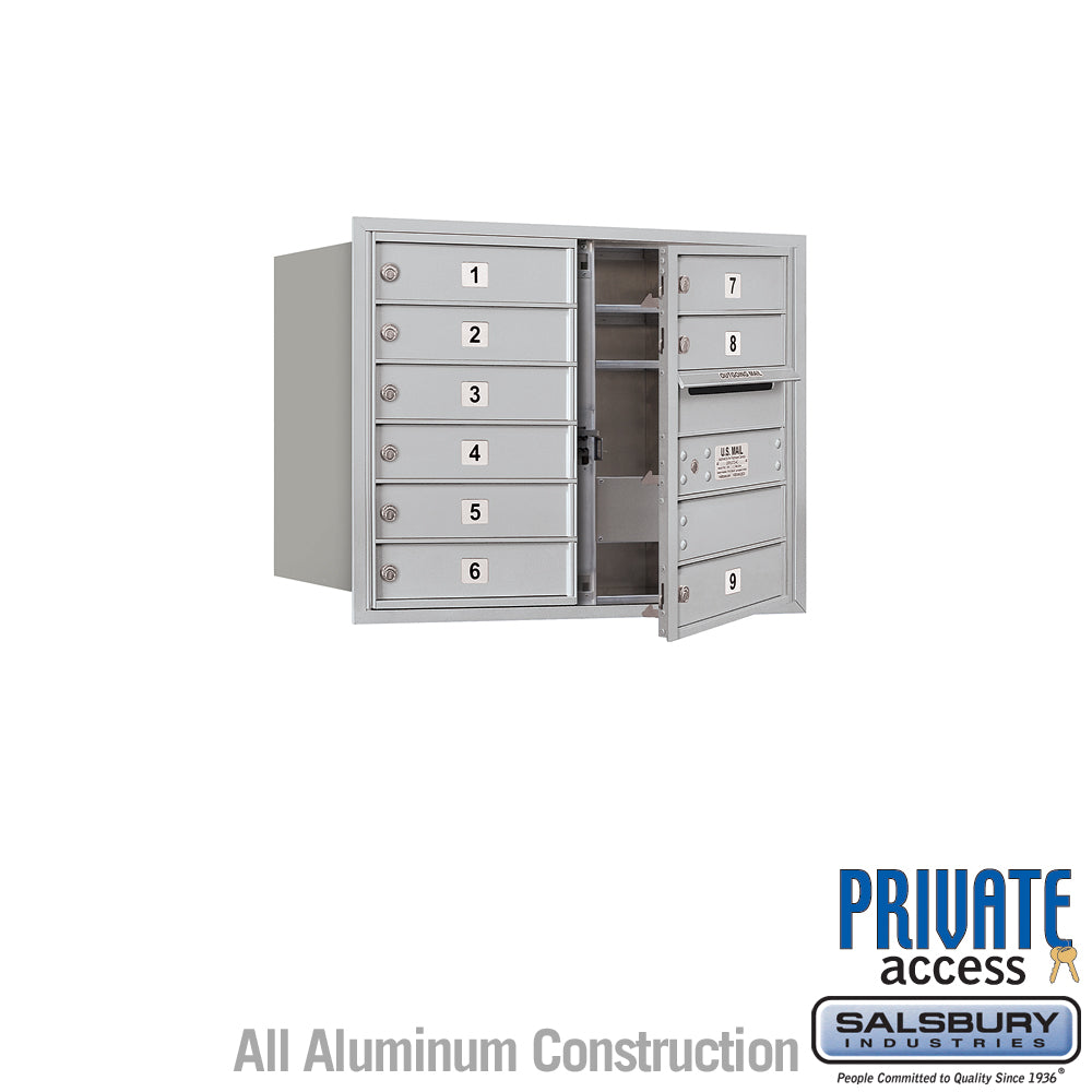 6 Door High Recessed Mounted 4C Horizontal Mailbox with 9 Doors in Aluminum with Private Access - Front Loading