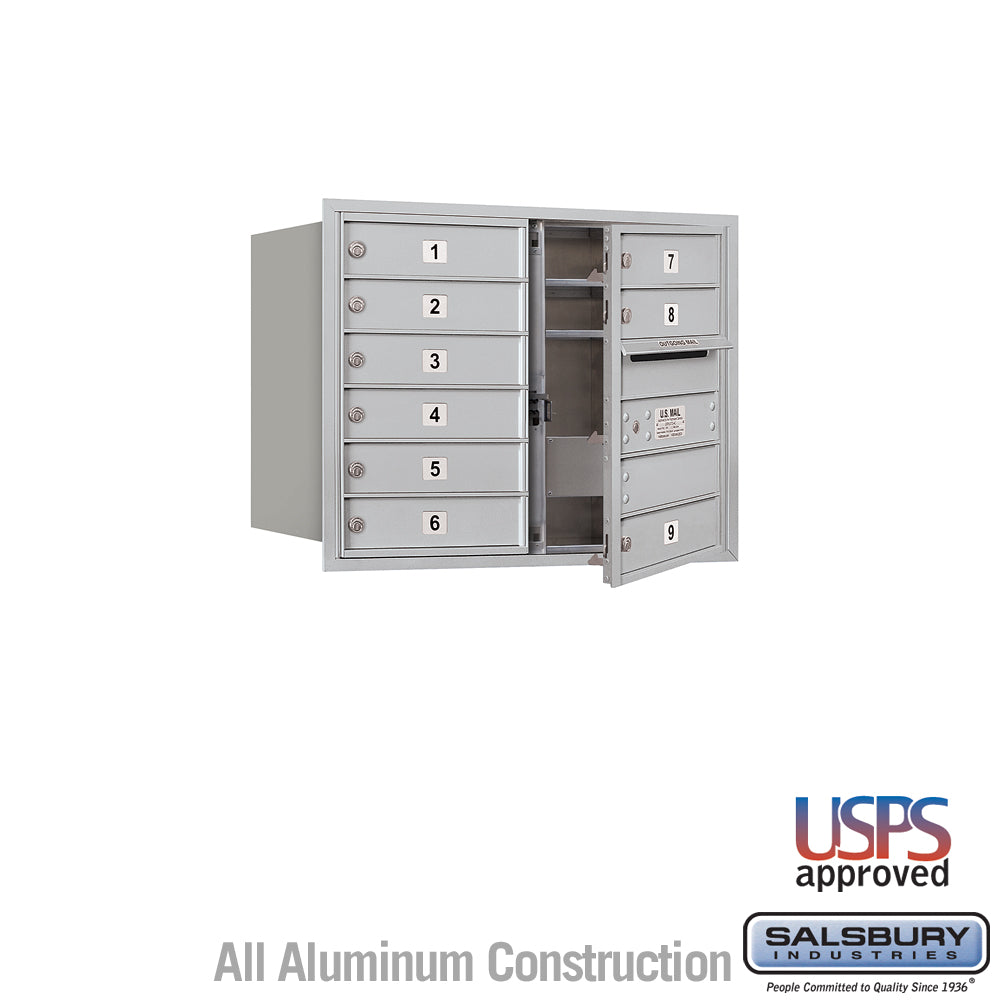 6 Door High Recessed Mounted 4C Horizontal Mailbox with 9 Doors in Aluminum with USPS Access - Front Loading