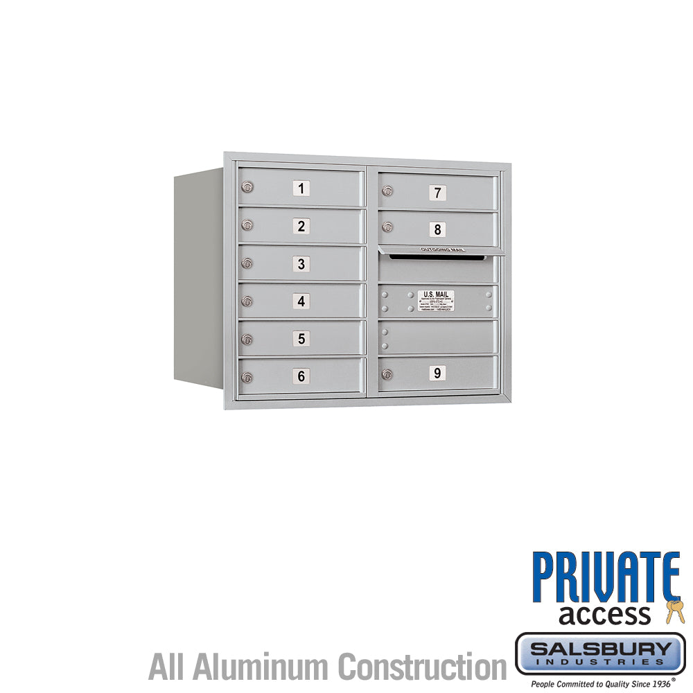 6 Door High Recessed Mounted 4C Horizontal Mailbox with 9 Doors in Aluminum with Private Access - Rear Loading