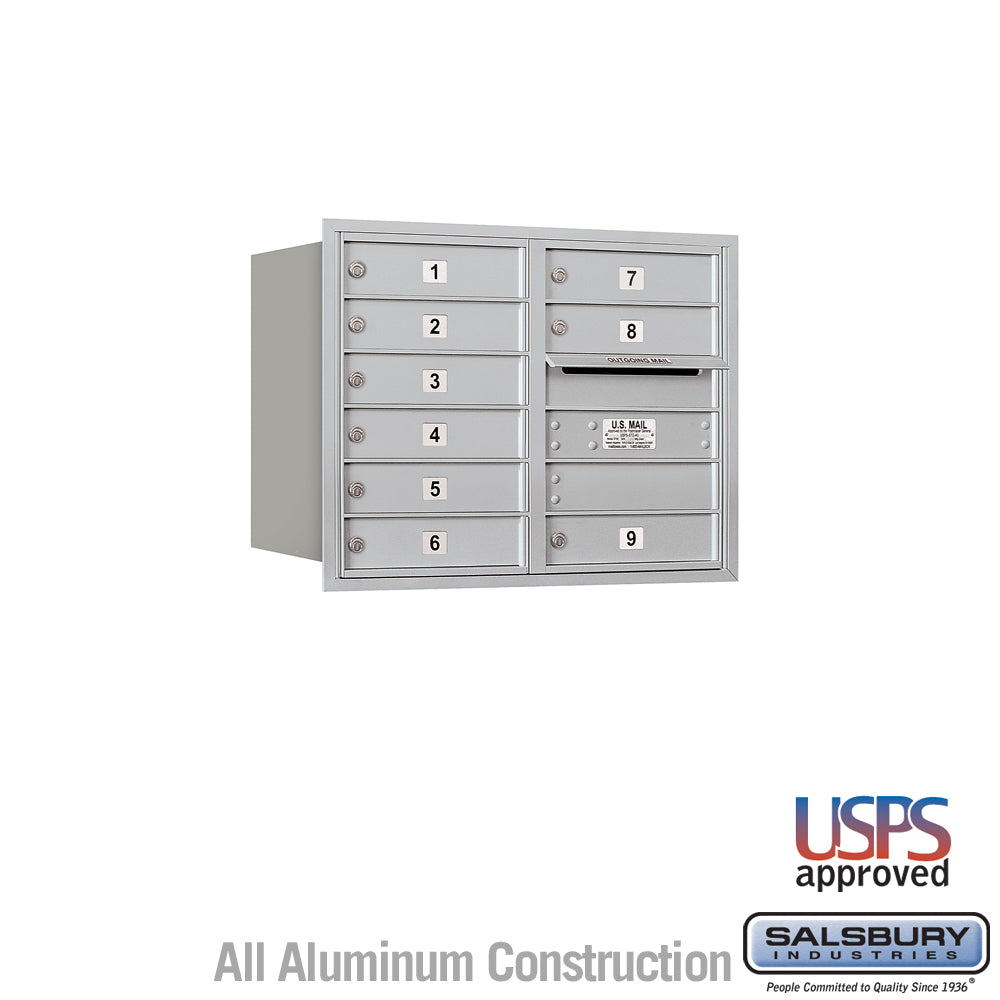 6 Door High Recessed Mounted 4C Horizontal Mailbox with 9 Doors in Aluminum with USPS Access - Rear Loading