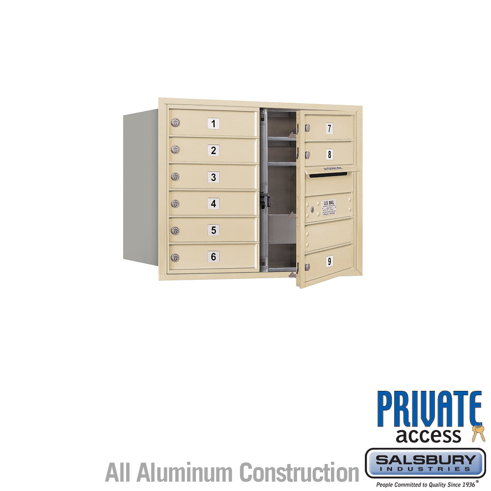 6 Door High Recessed Mounted 4C Horizontal Mailbox with 9 Doors in Sandstone with Private Access - Front Loading