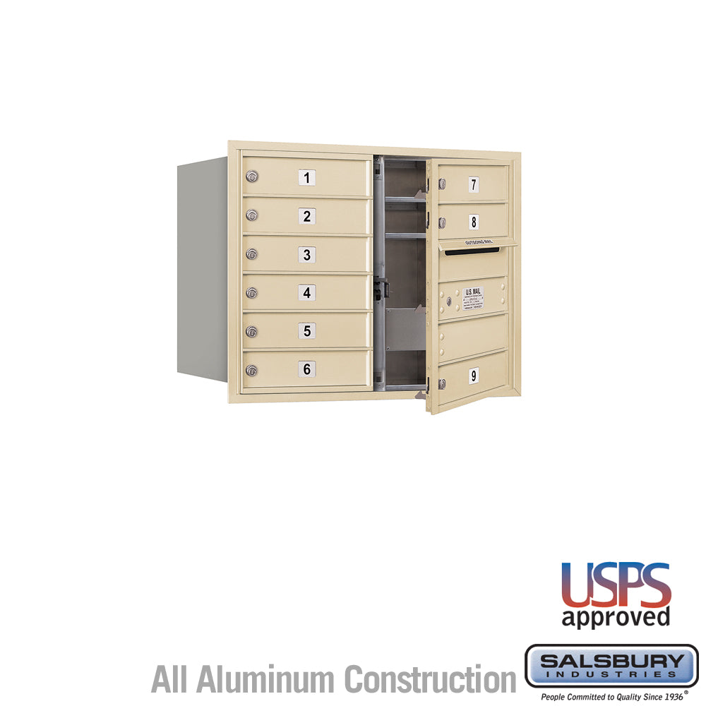 6 Door High Recessed Mounted 4C Horizontal Mailbox with 9 Doors in Sandstone with USPS Access - Front Loading