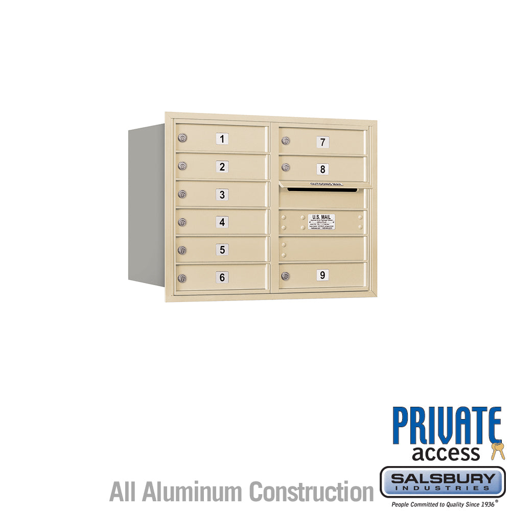 6 Door High Recessed Mounted 4C Horizontal Mailbox with 9 Doors in Sandstone with Private Access - Rear Loading