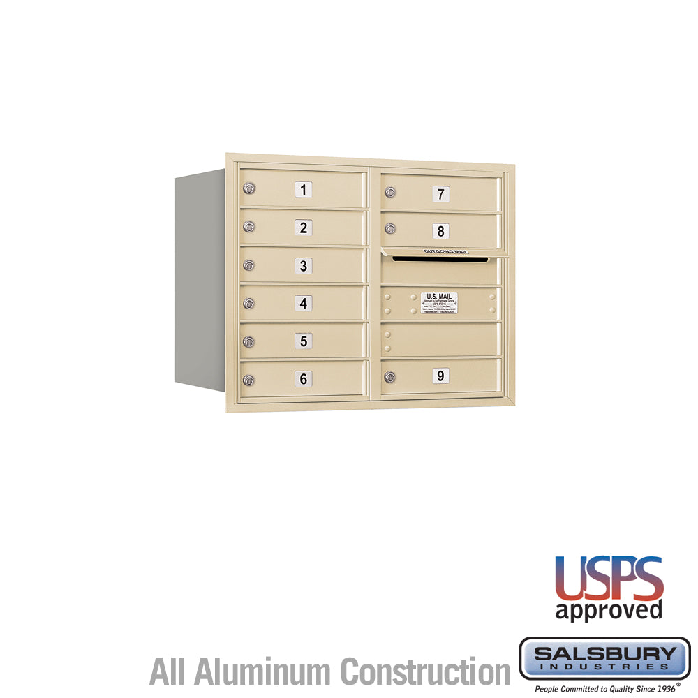 6 Door High Recessed Mounted 4C Horizontal Mailbox with 9 Doors in Sandstone with USPS Access - Rear Loading