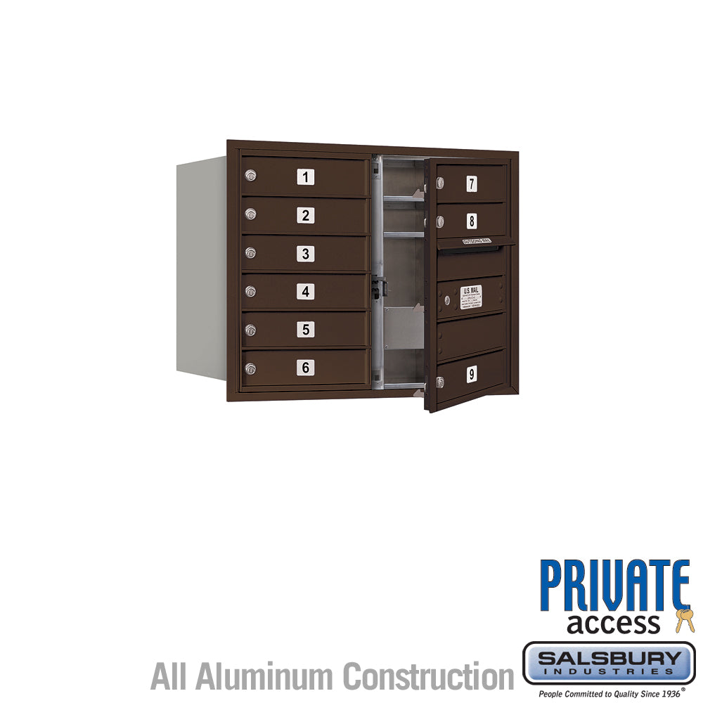 6 Door High Recessed Mounted 4C Horizontal Mailbox with 9 Doors in Bronze with Private Access - Front Loading