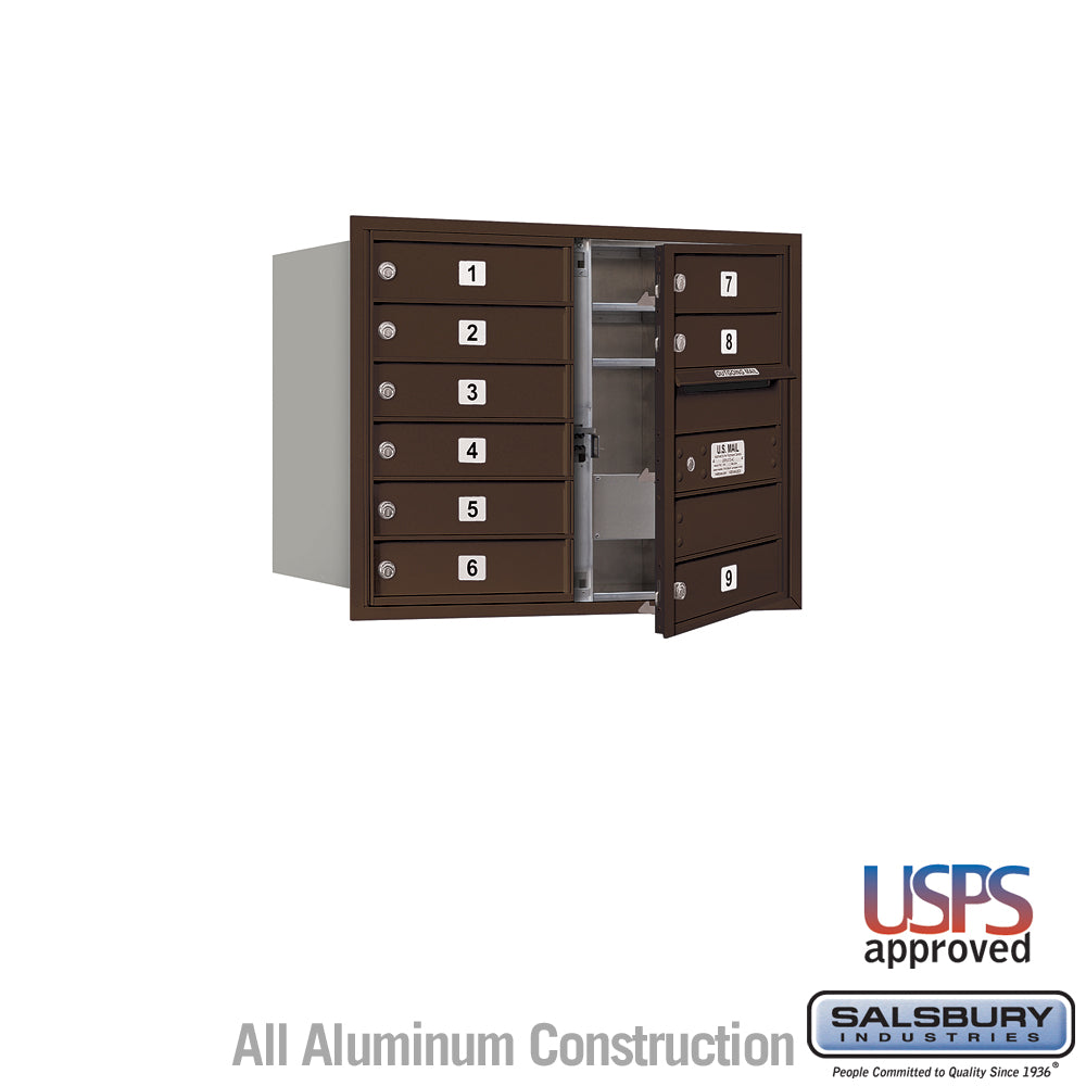 6 Door High Recessed Mounted 4C Horizontal Mailbox with 9 Doors in Bronze with USPS Access - Front Loading