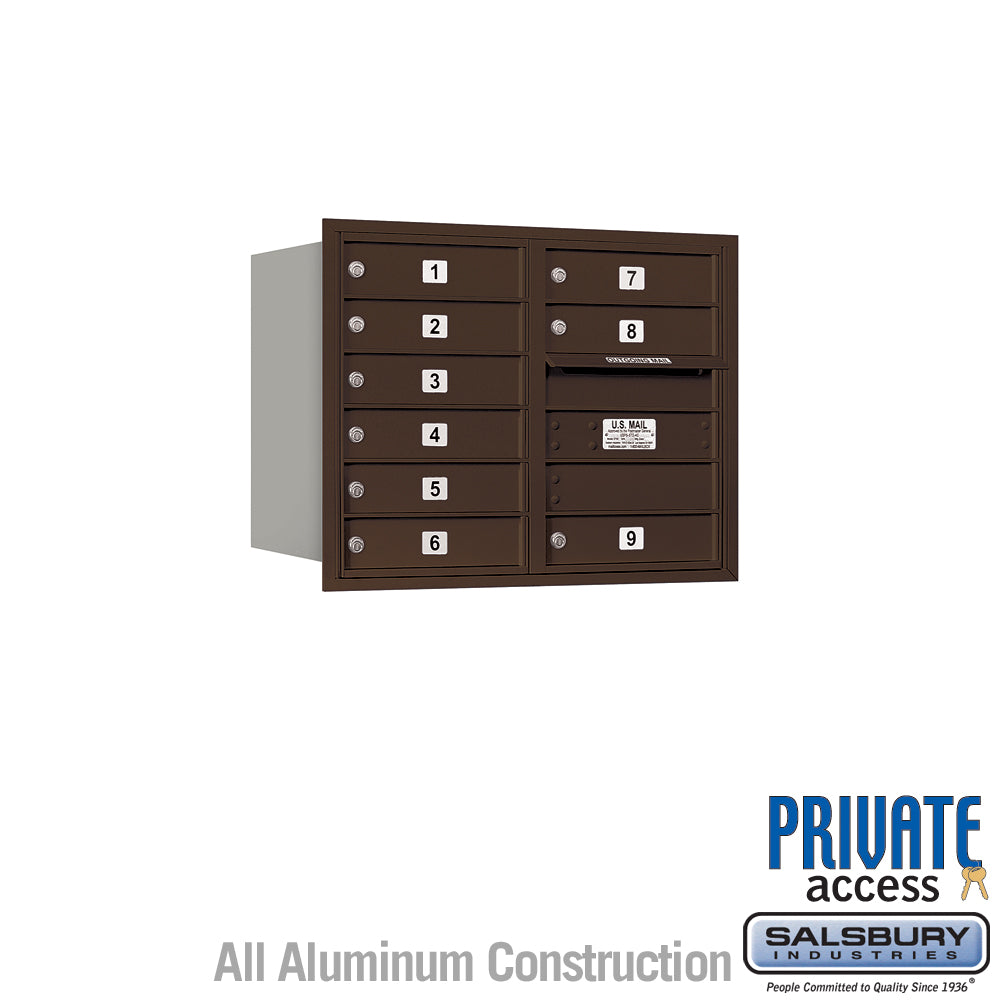 6 Door High Recessed Mounted 4C Horizontal Mailbox with 9 Doors in Bronze with Private Access - Rear Loading