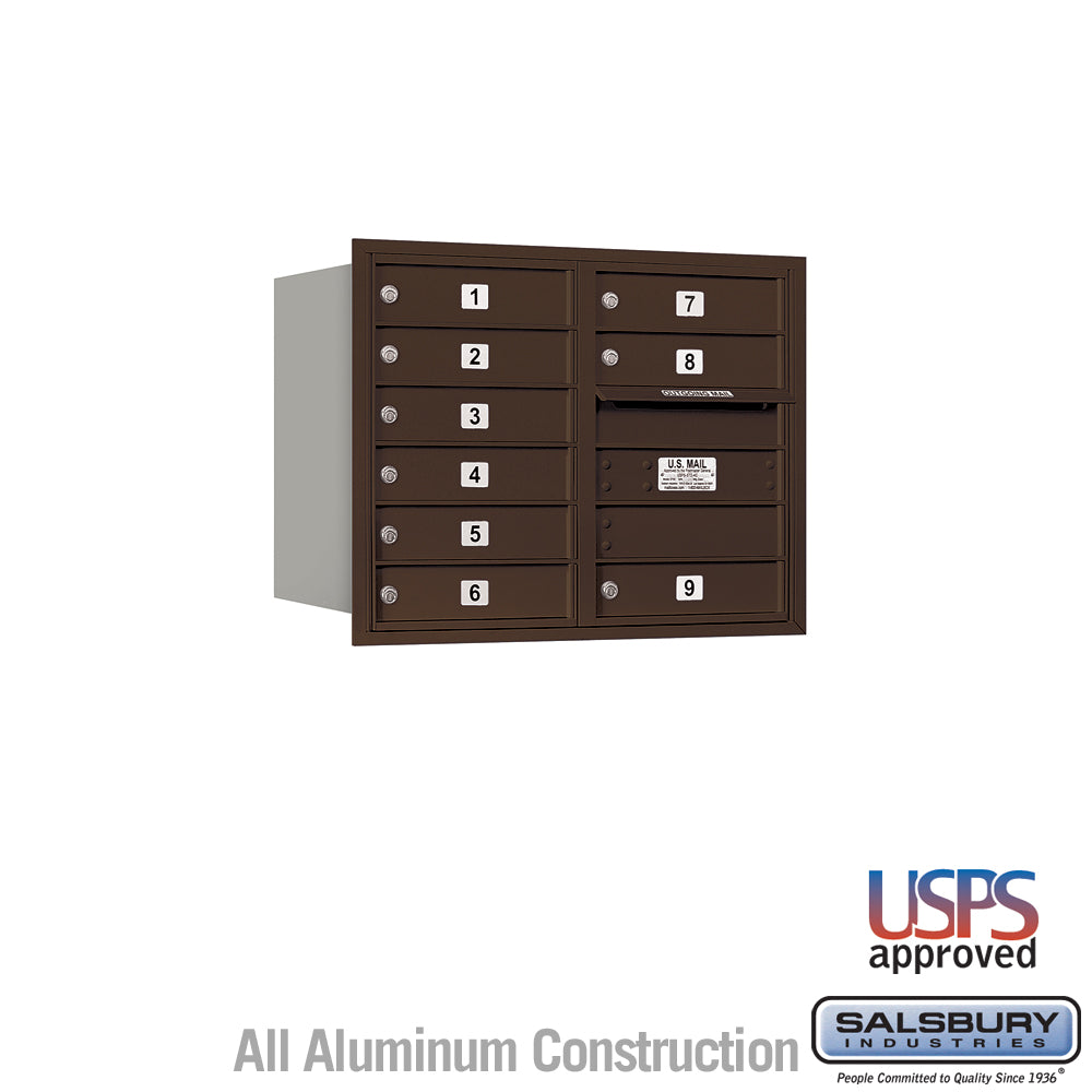 6 Door High Recessed Mounted 4C Horizontal Mailbox with 9 Doors in Bronze with USPS Access - Rear Loading