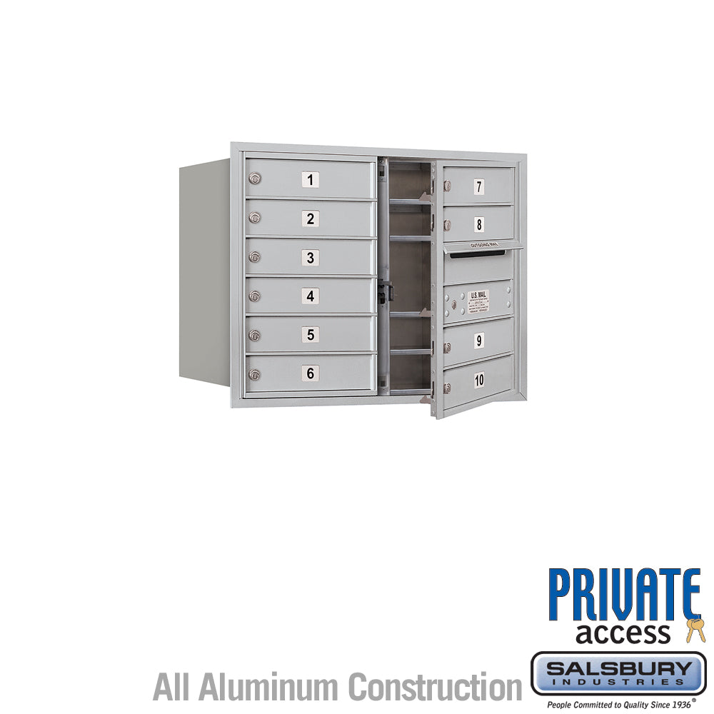 6 Door High Recessed Mounted 4C Horizontal Mailbox with 10 Doors in Aluminum with Private Access - Front Loading