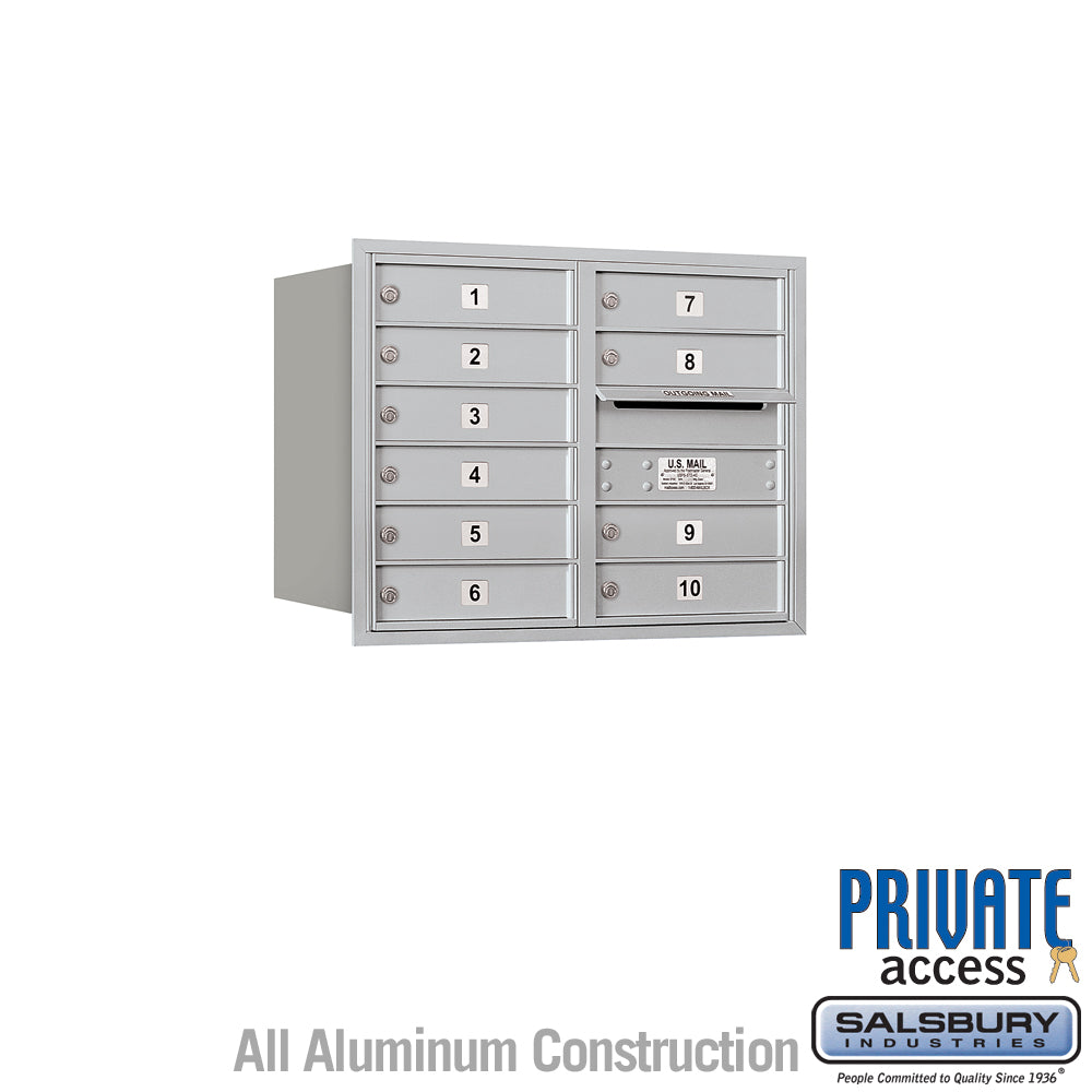 6 Door High Recessed Mounted 4C Horizontal Mailbox with 10 Doors in Aluminum with Private Access - Rear Loading