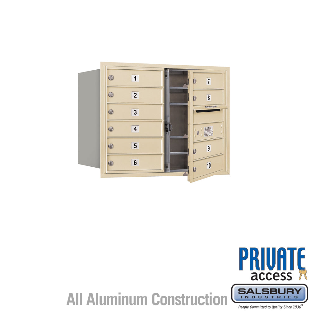 6 Door High Recessed Mounted 4C Horizontal Mailbox with 10 Doors in Sandstone with Private Access - Front Loading