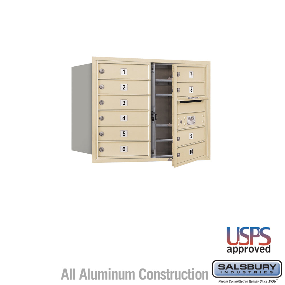 6 Door High Recessed Mounted 4C Horizontal Mailbox with 10 Doors in Sandstone with USPS Access - Front Loading