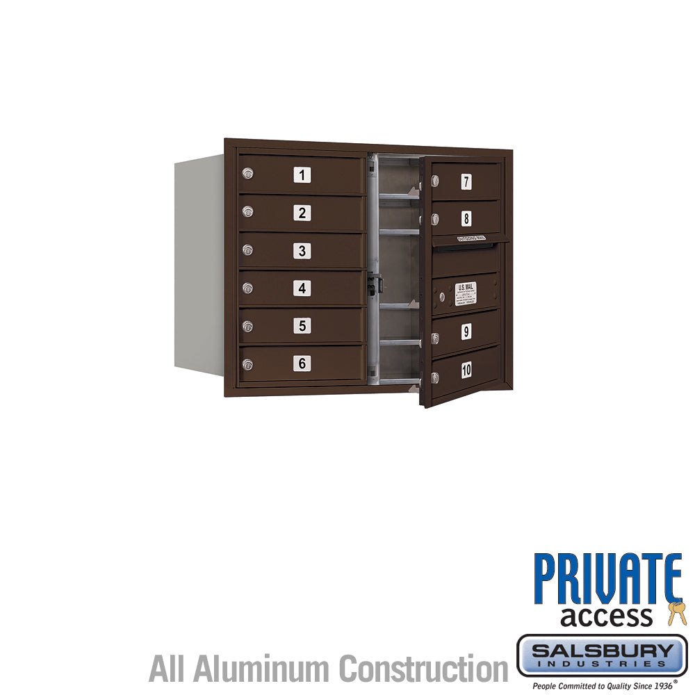 6 Door High Recessed Mounted 4C Horizontal Mailbox with 10 Doors in Bronze with Private Access - Front Loading