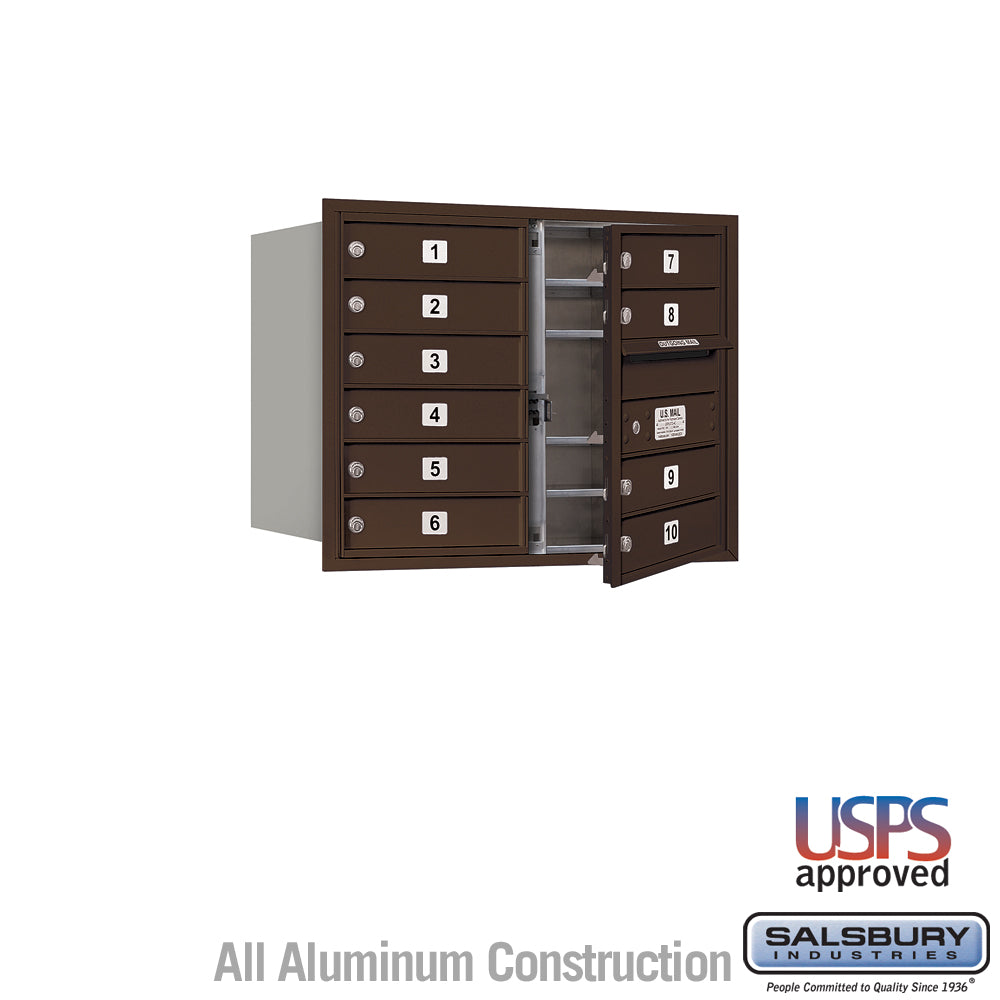 6 Door High Recessed Mounted 4C Horizontal Mailbox with 10 Doors in Bronze with USPS Access - Front Loading