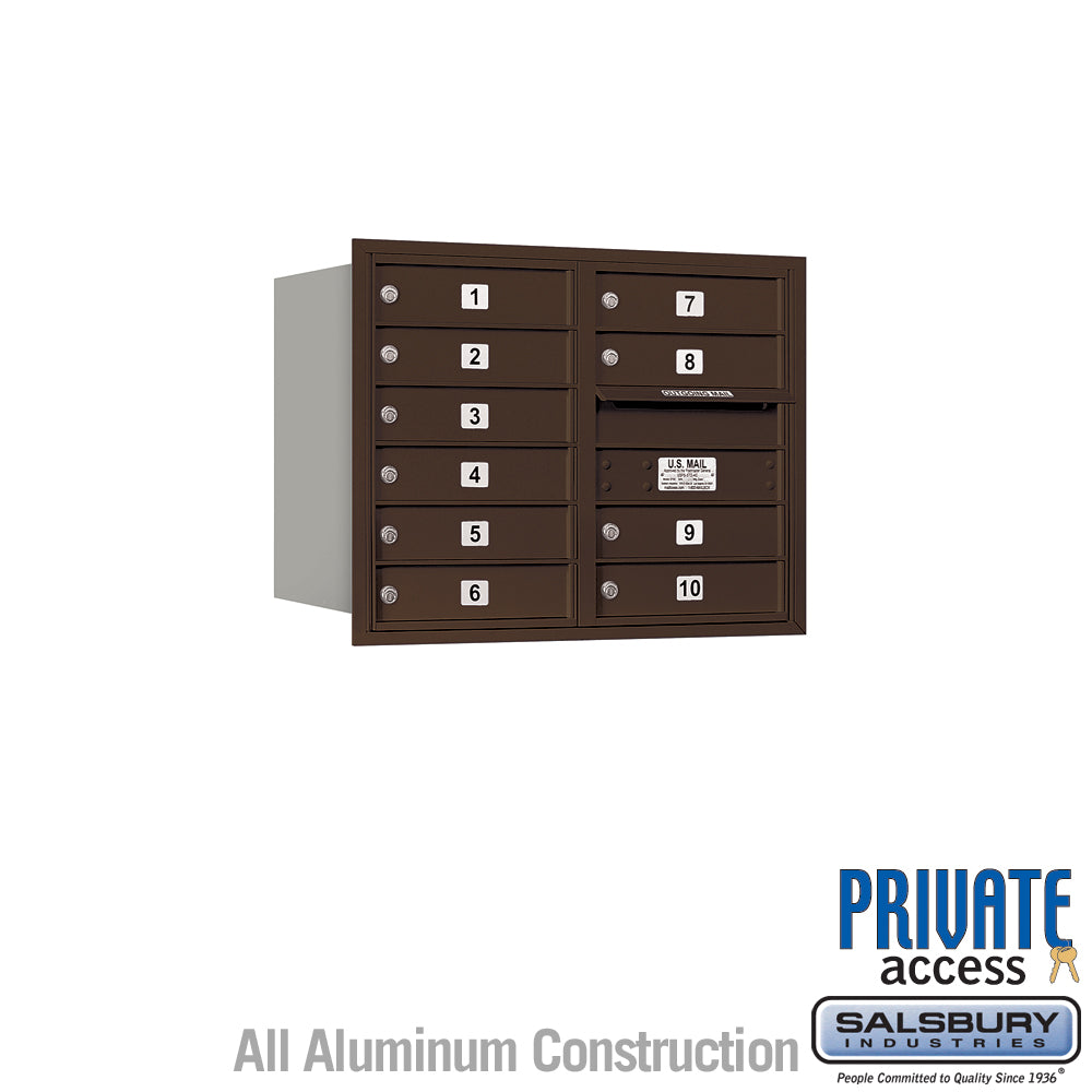 6 Door High Recessed Mounted 4C Horizontal Mailbox with 10 Doors in Bronze with Private Access - Rear Loading